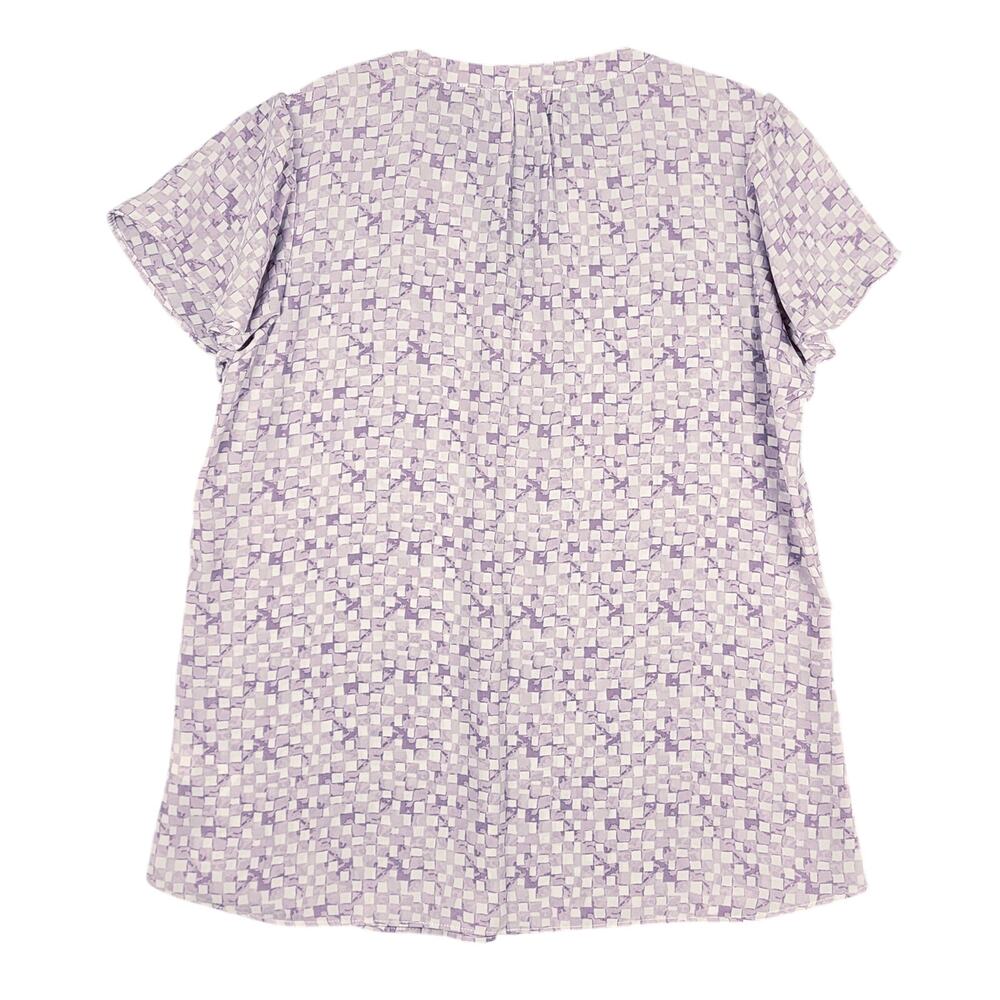 Maurices Women's Flutter Sleeve Blouse Purple Lavender Checkered V Neck Medium - Picture 3 of 8